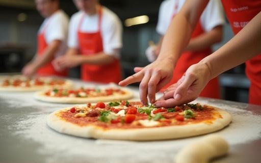 Hands-on pizza making workshop in progress